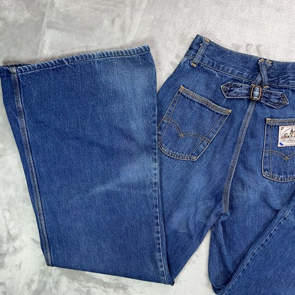 Vintage LEVI'S Cinch Back Jeans Womens 9 Blue Wide Leg Bell Bottom 70s High Rise - Picture 10 of 16